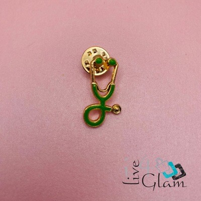 Gold Stethoscope Pin Green