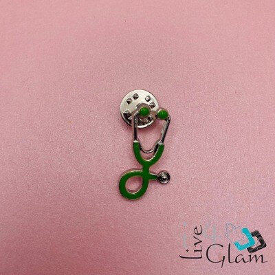 Silver Stethoscope Pin Green