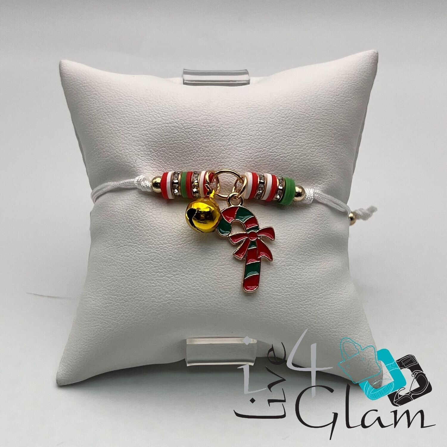 Candy Cane Pull String Bracelet w Bell
