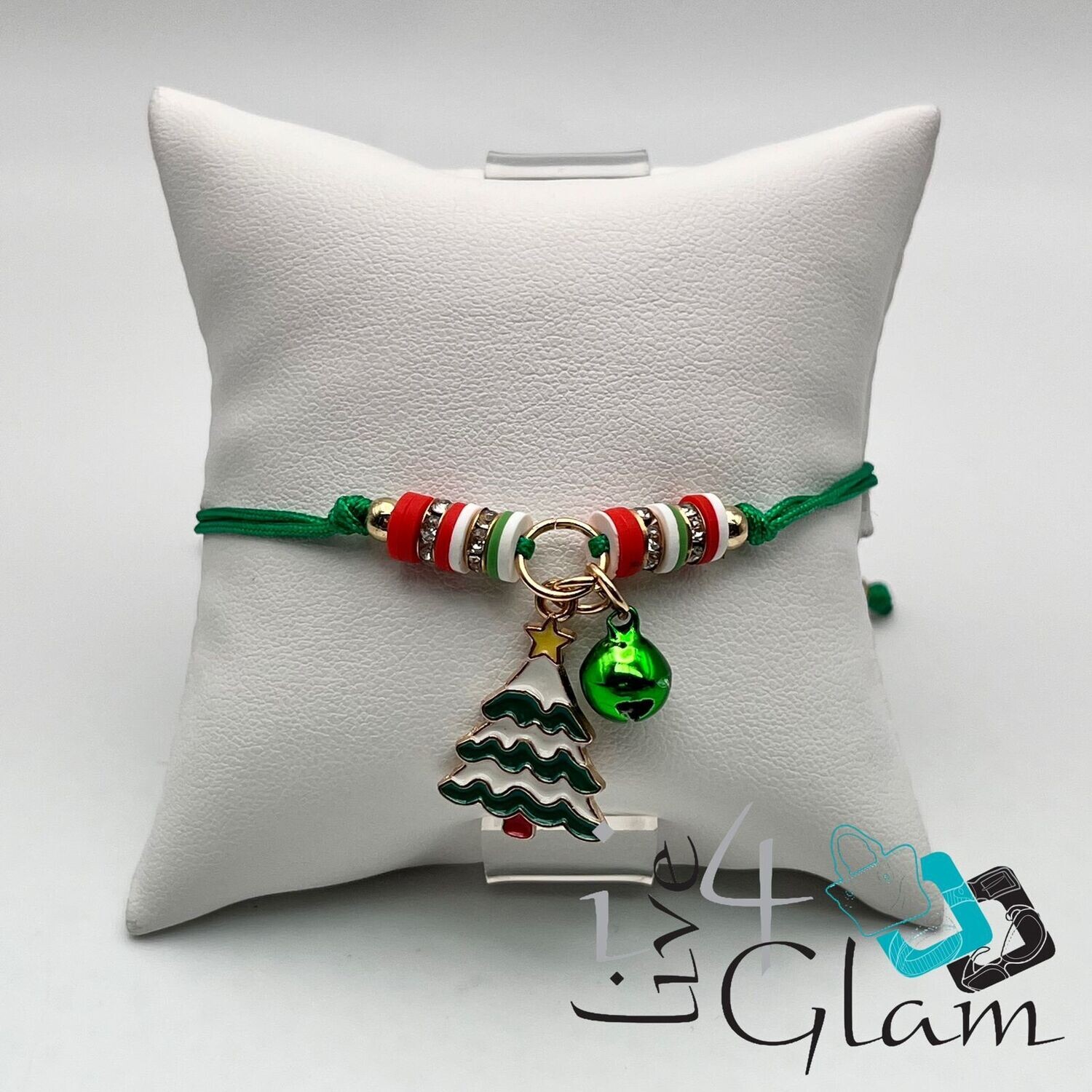 Christmas Tree Pull String Bracelet w Bell