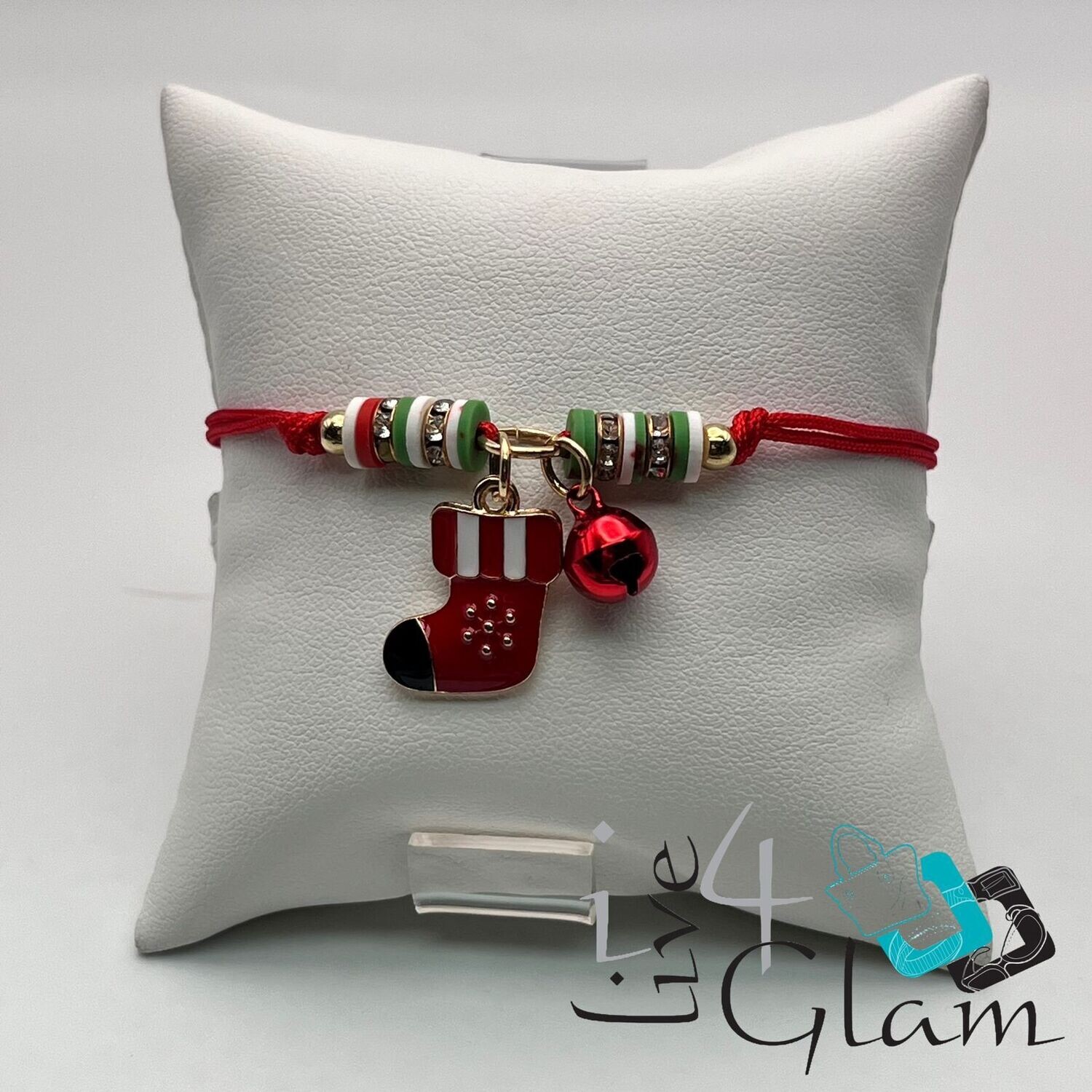 Christmas Stocking Pull String Bracelet w Bell