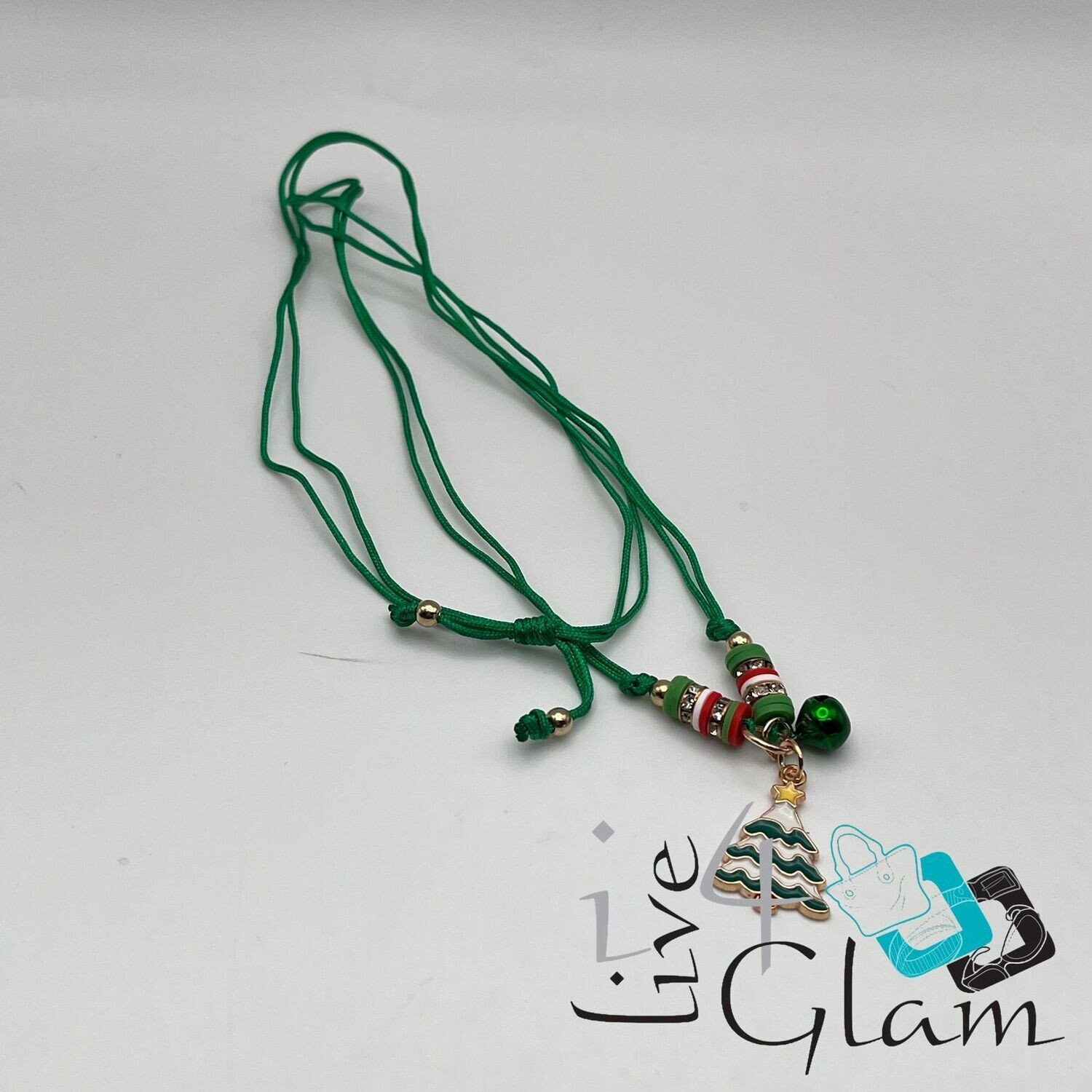Christmas Tree Pull String Necklace w Bell