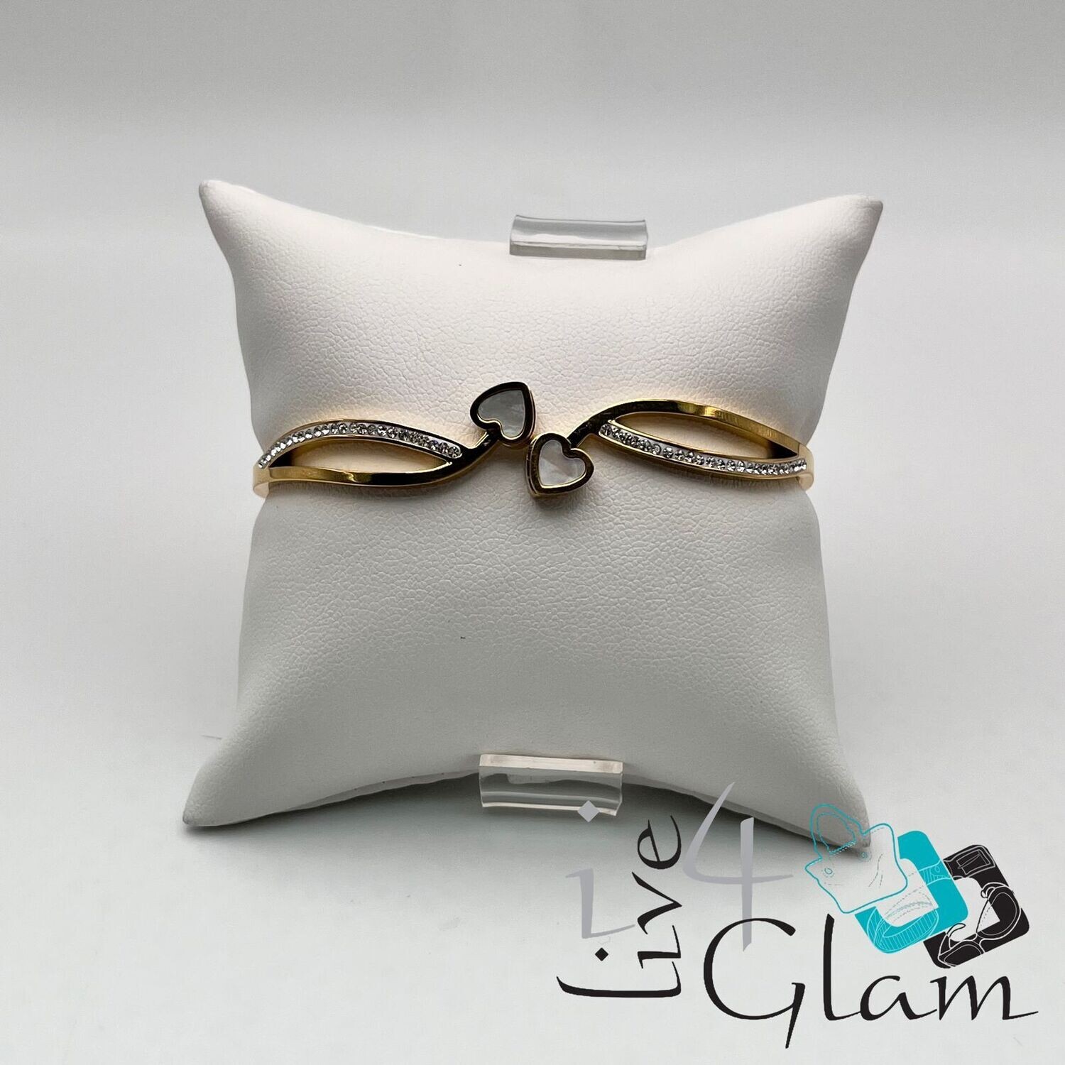 Stainless Steel Heart Mother of Pearl Gold Bangle