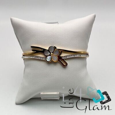 Stainless Steel Flower Mother of Pearl Bangle