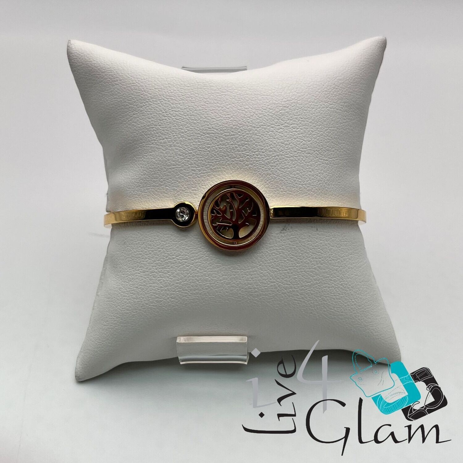 Stainless Steel Tree of Life Bangle, Color: Gold