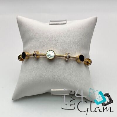 Stainless Steel Cable Bangle w Mother of Pearl