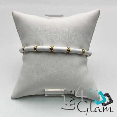 Stainless  Steel Gold/White Bamboo Bangle