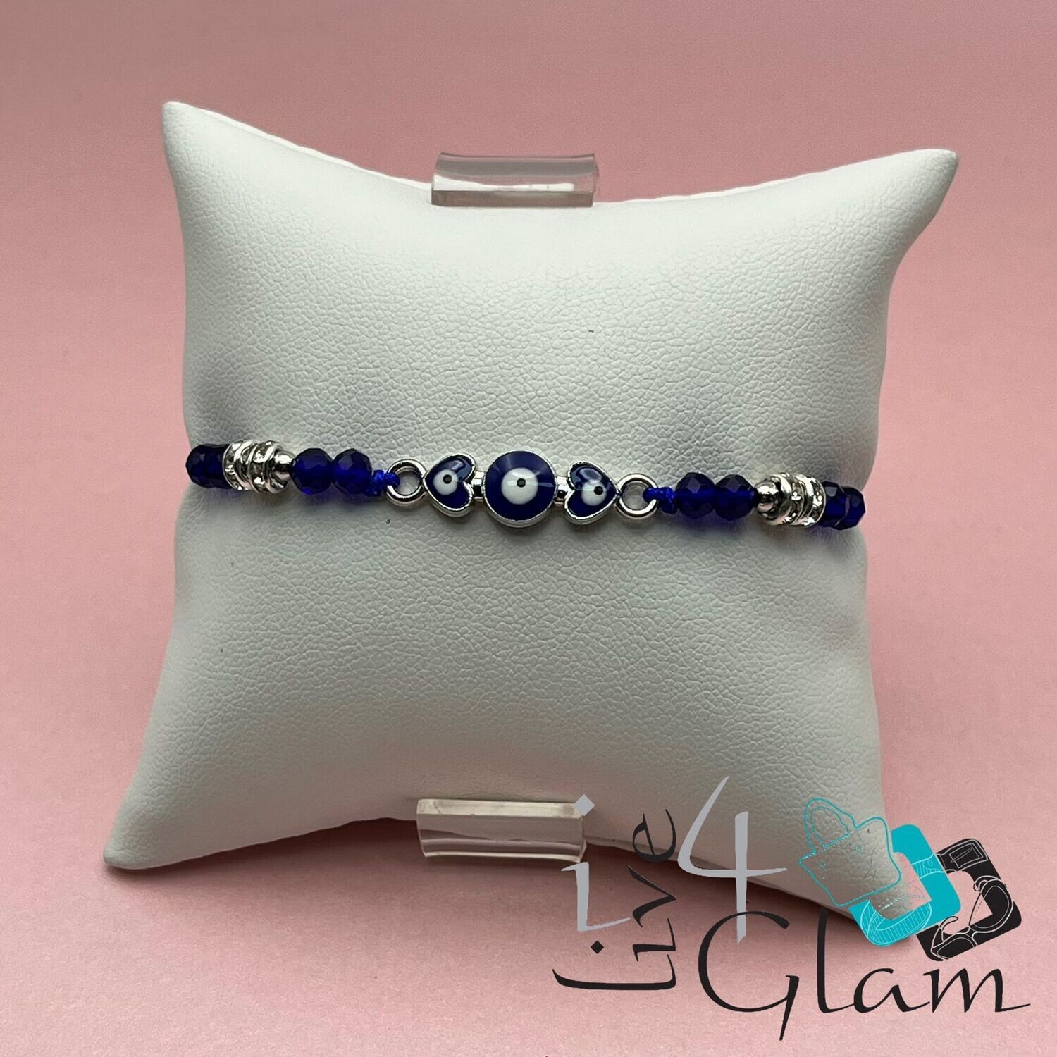 Blue and Silver Evil Eye Pull String Bracelet