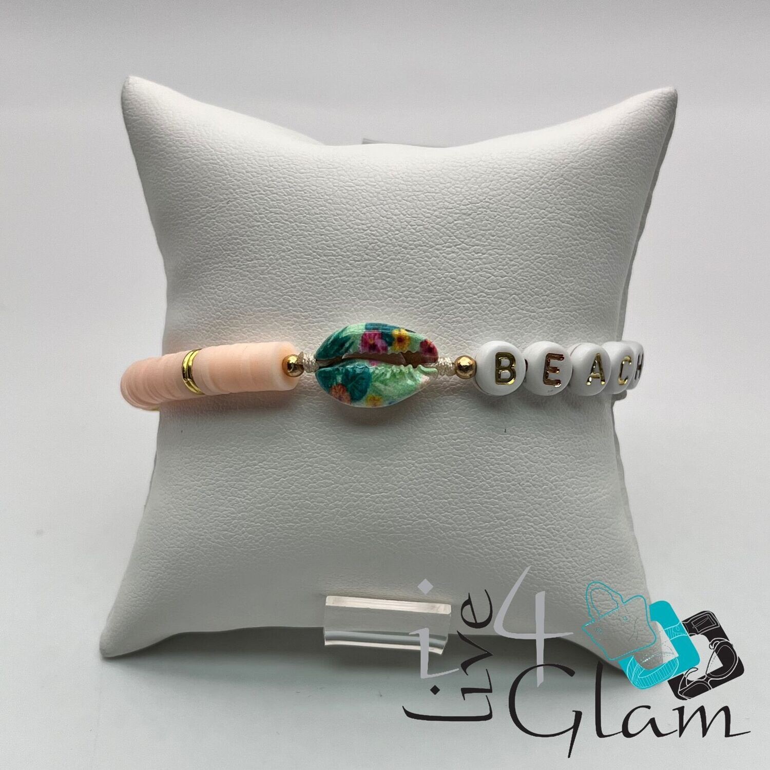 Beach Beaded Pull String Bracelet, Color: Peach
