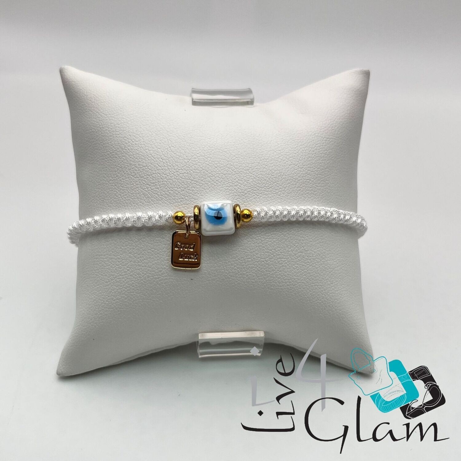 Porcelain Evil Eye Pull String Bracelet, Color: White