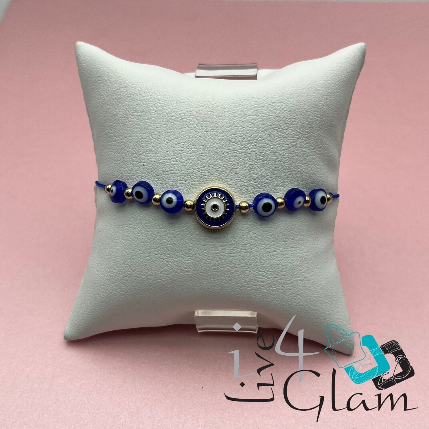 Blue and Gold Evil Eye Pull String Bracelet