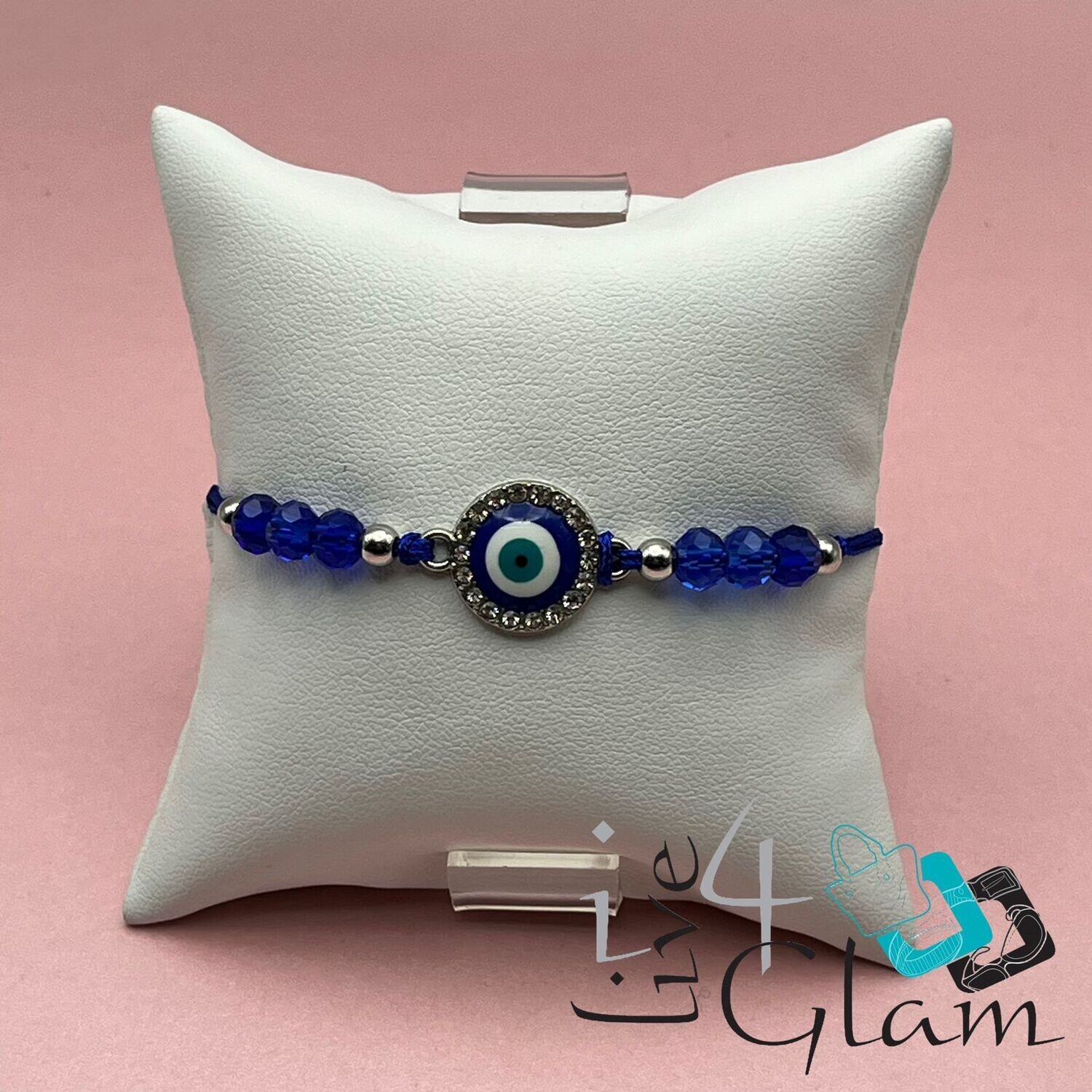 Blue Evil Eye Pull String Bracelet w Crystal