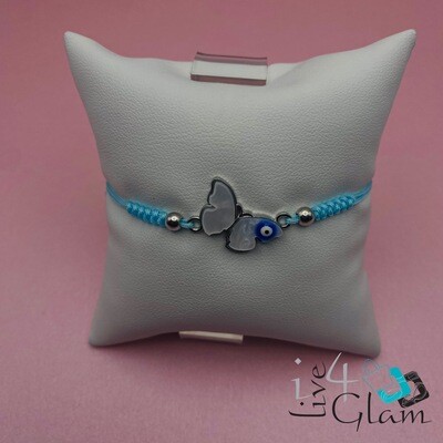 Silver Butterfly w Eye Pull String Bracelet