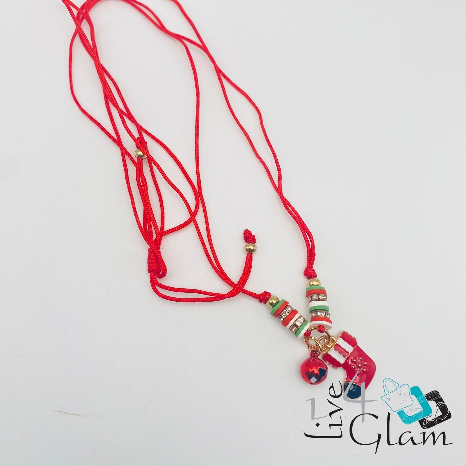 Christmas Stocking Pull String Necklace w Bell