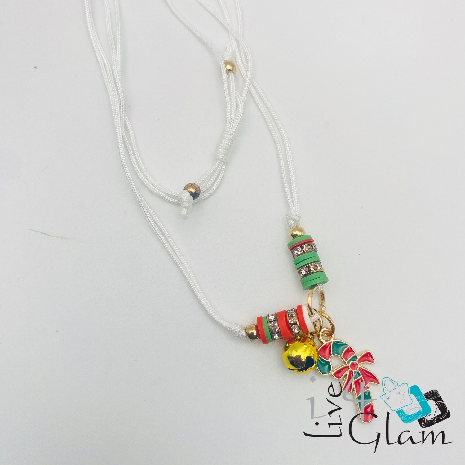 Candy Cane Pull String Necklace w Bell