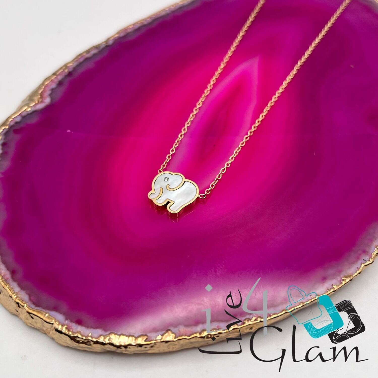 Stainless Steel Gold Mother of Pearl Elephant