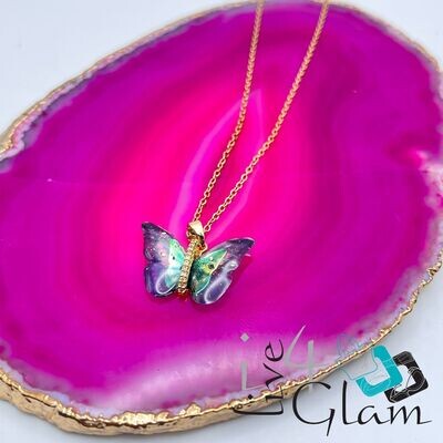 Stainless Steel Purple Gradient Butterfly Necklace