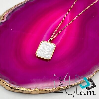 Stainless Steel Gold Mother of Pearl Elegant Rectangle Necklace