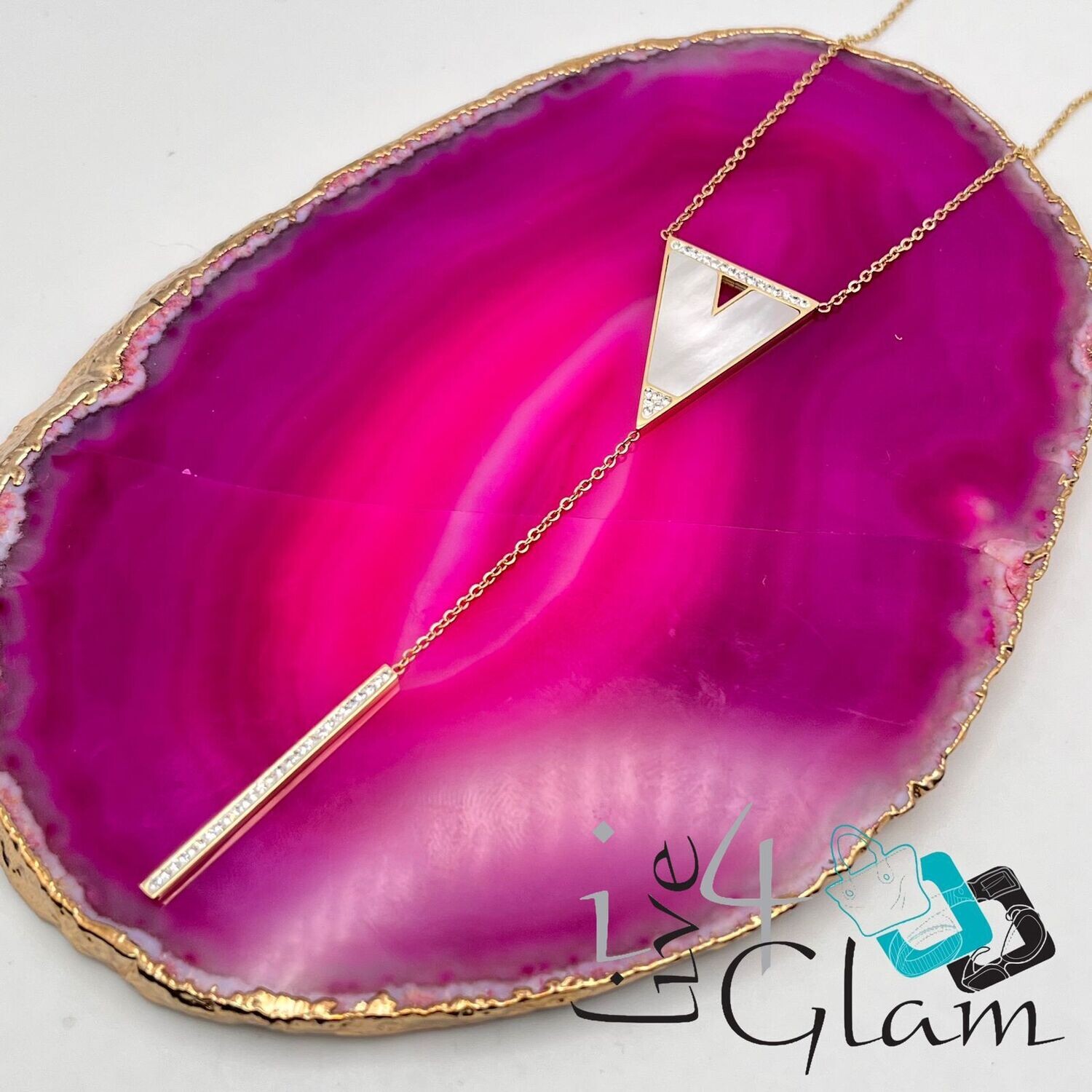 Stainless Steel Gold Mother of Pearl Triangle