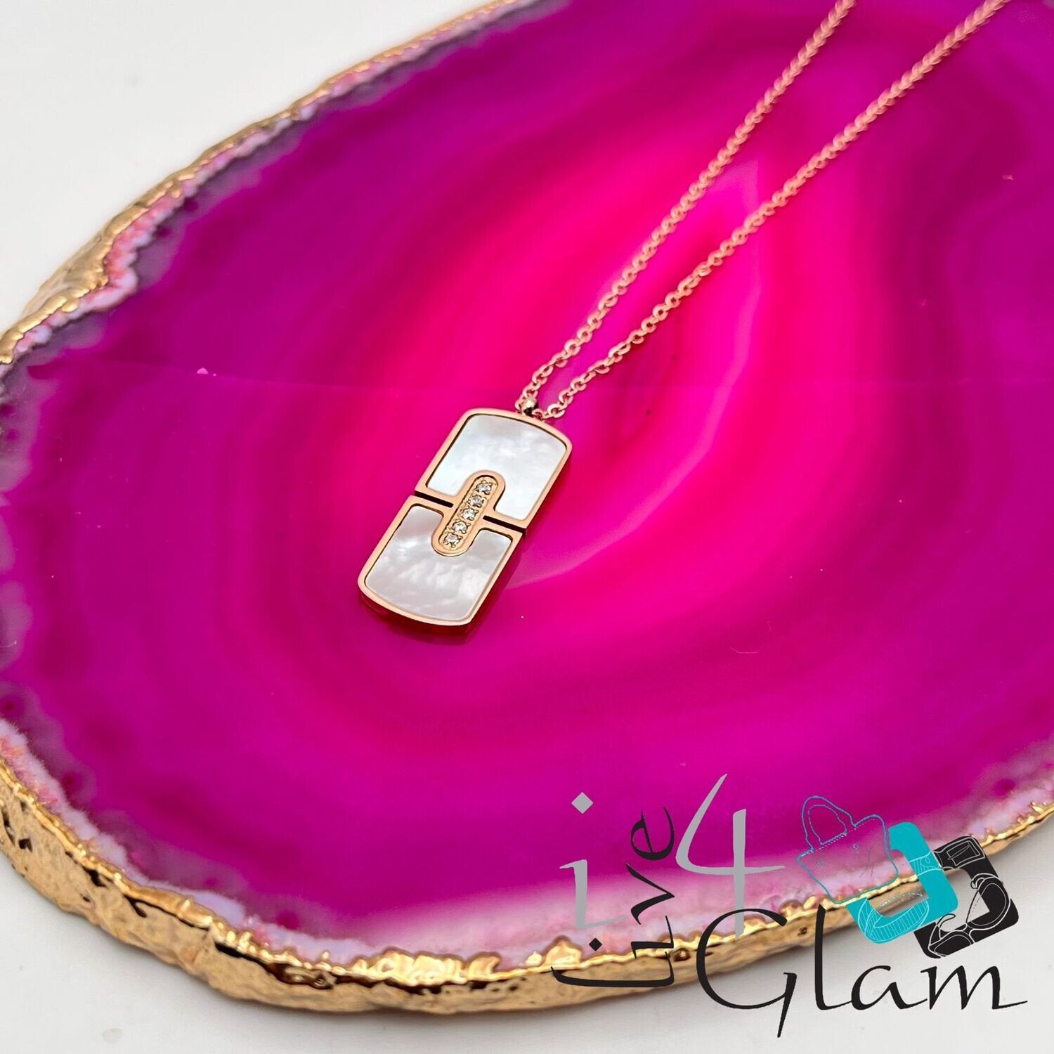 Stainless Steel Rose Gold Mother of Pearl Rectangle
