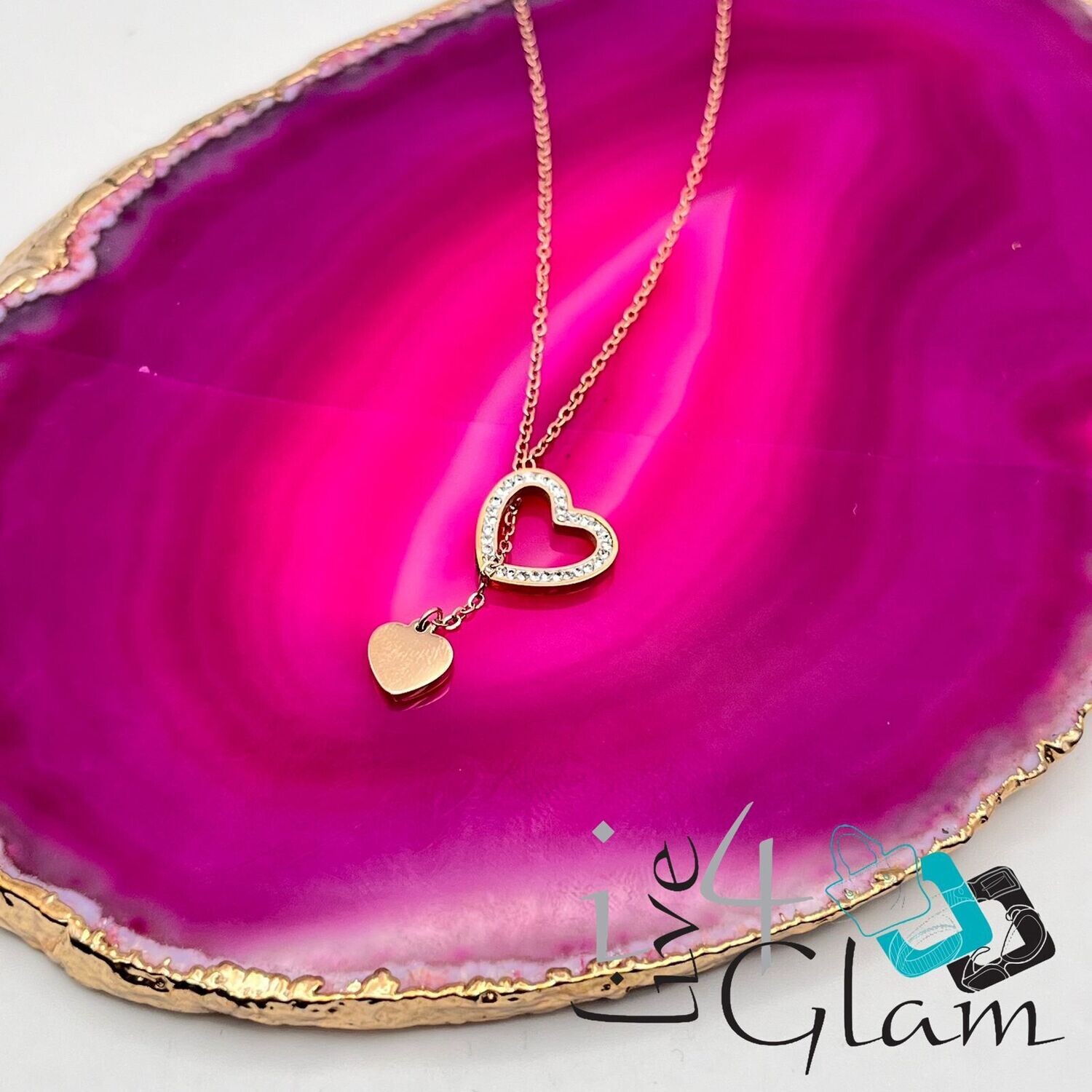 Stainless Steel Rose Gold Double Heart Necklace
