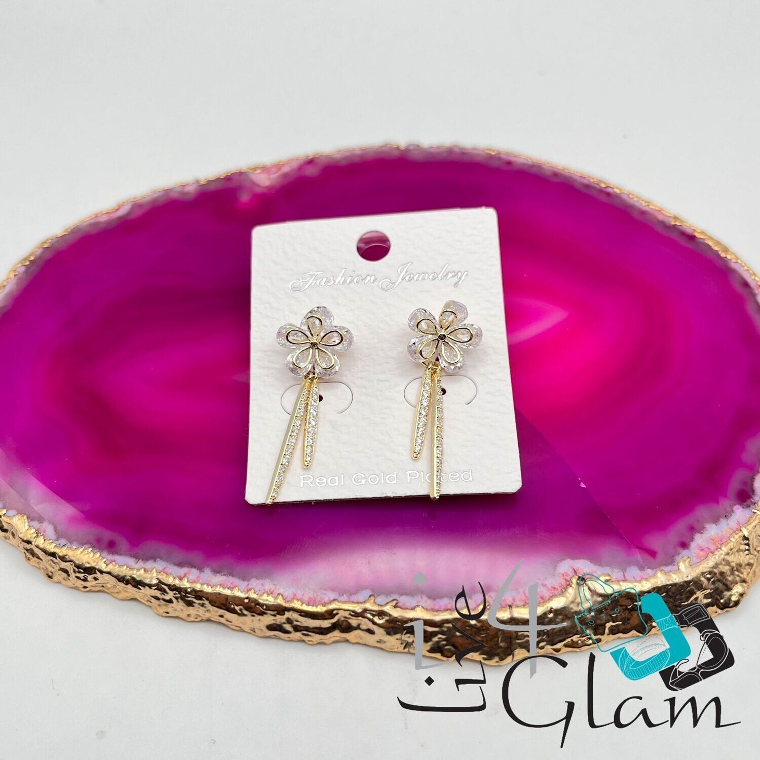 Clear Flower Earring Gold