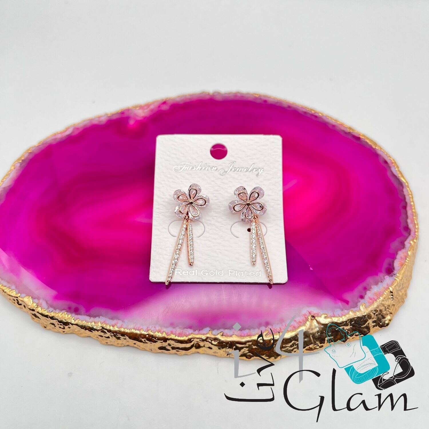 Clear Flower Earring Rose Gold