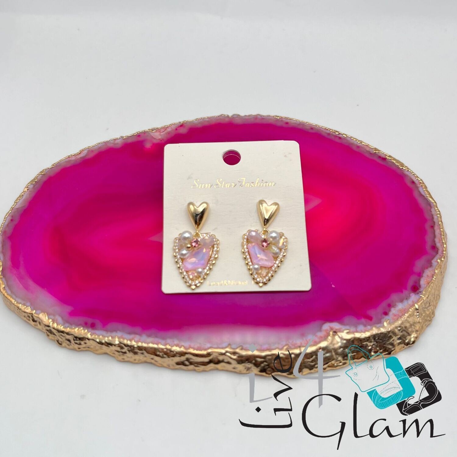Fashion Heart Earring w Pink Stones