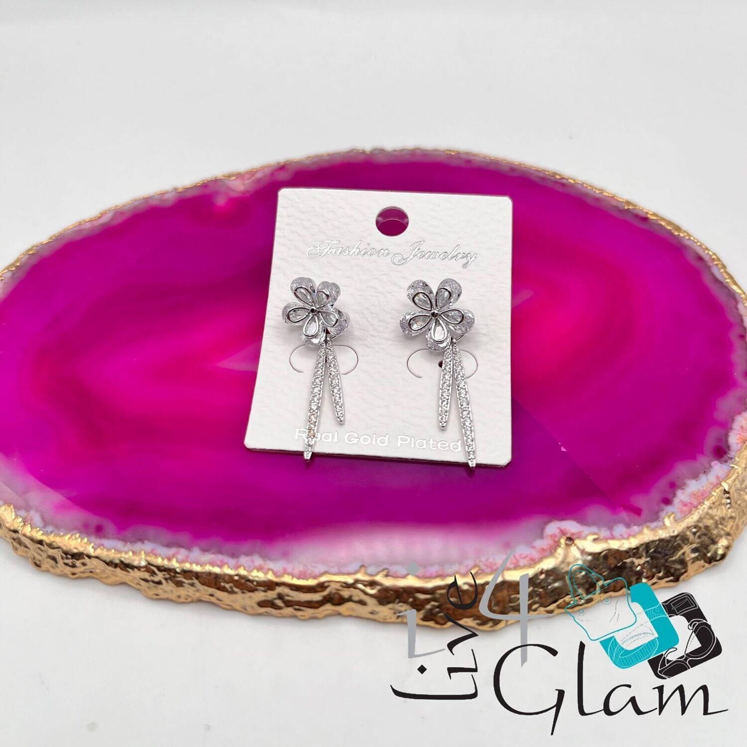 Clear Flower Earring Silver