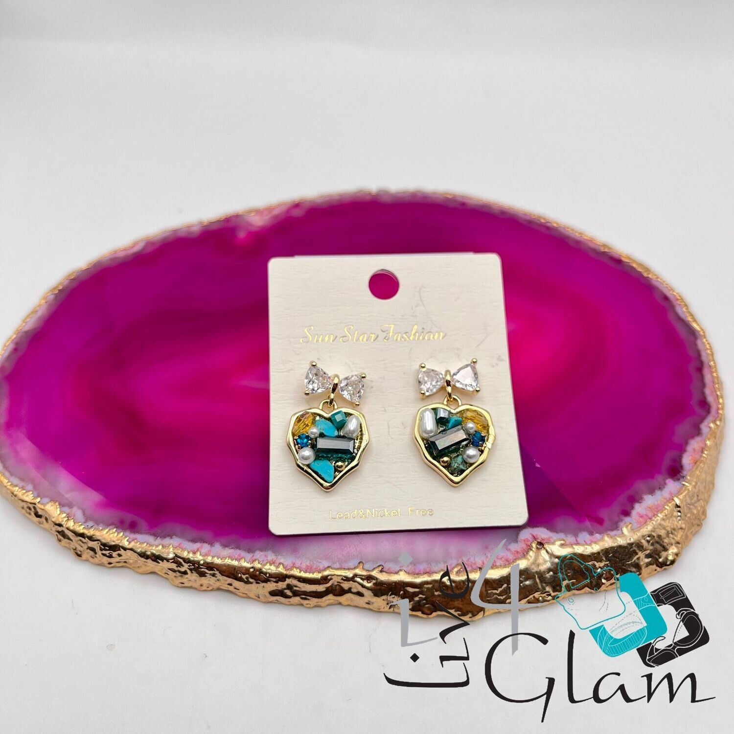 Fashion Heart Earring w Blue Stones