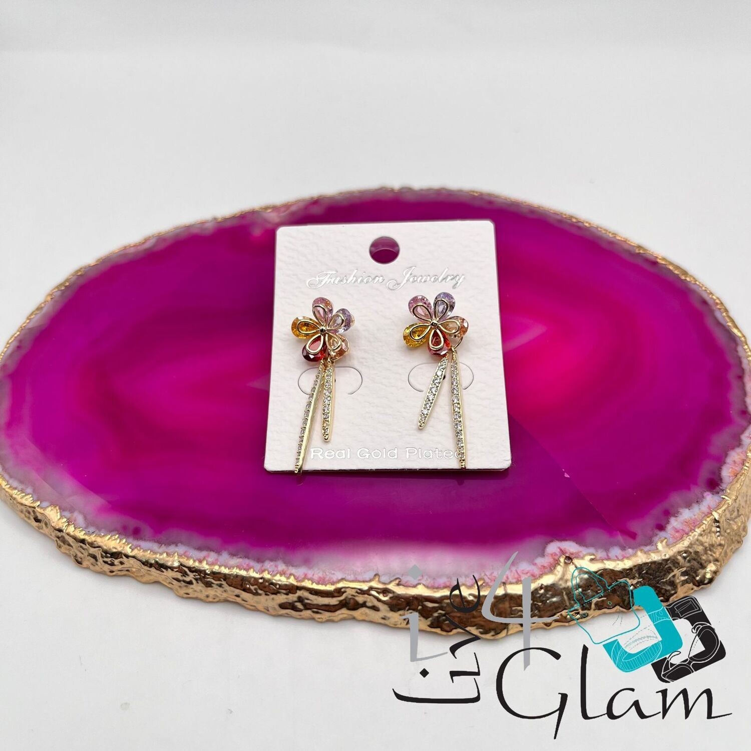 Multicoloured Flower Earring Gold
