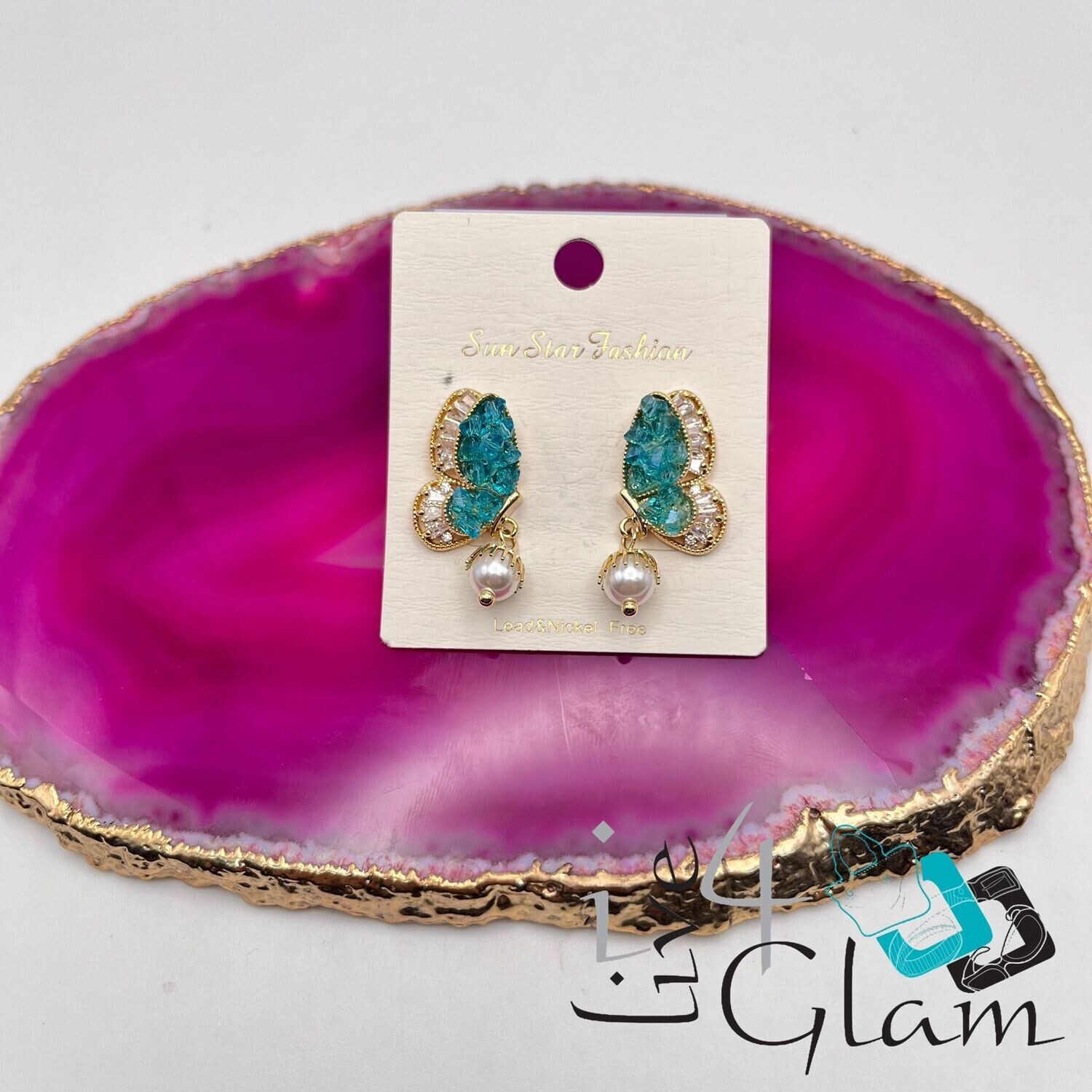 Fashion Butterfly Earring w Blue Stones