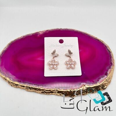 Clear Flower w Butterfly Earring Rose Gold