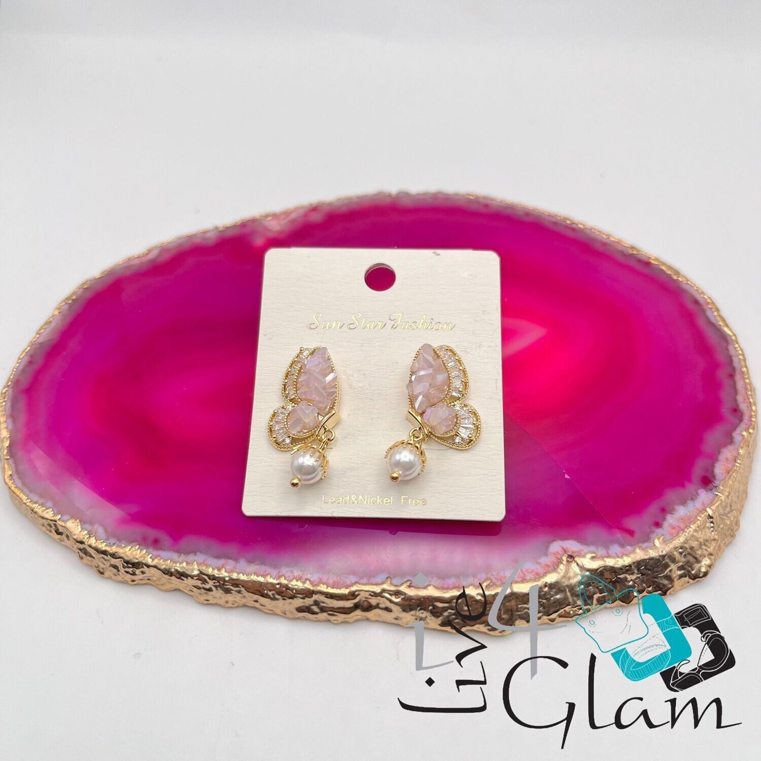 Fashion Butterfly Earring w Pink Stones
