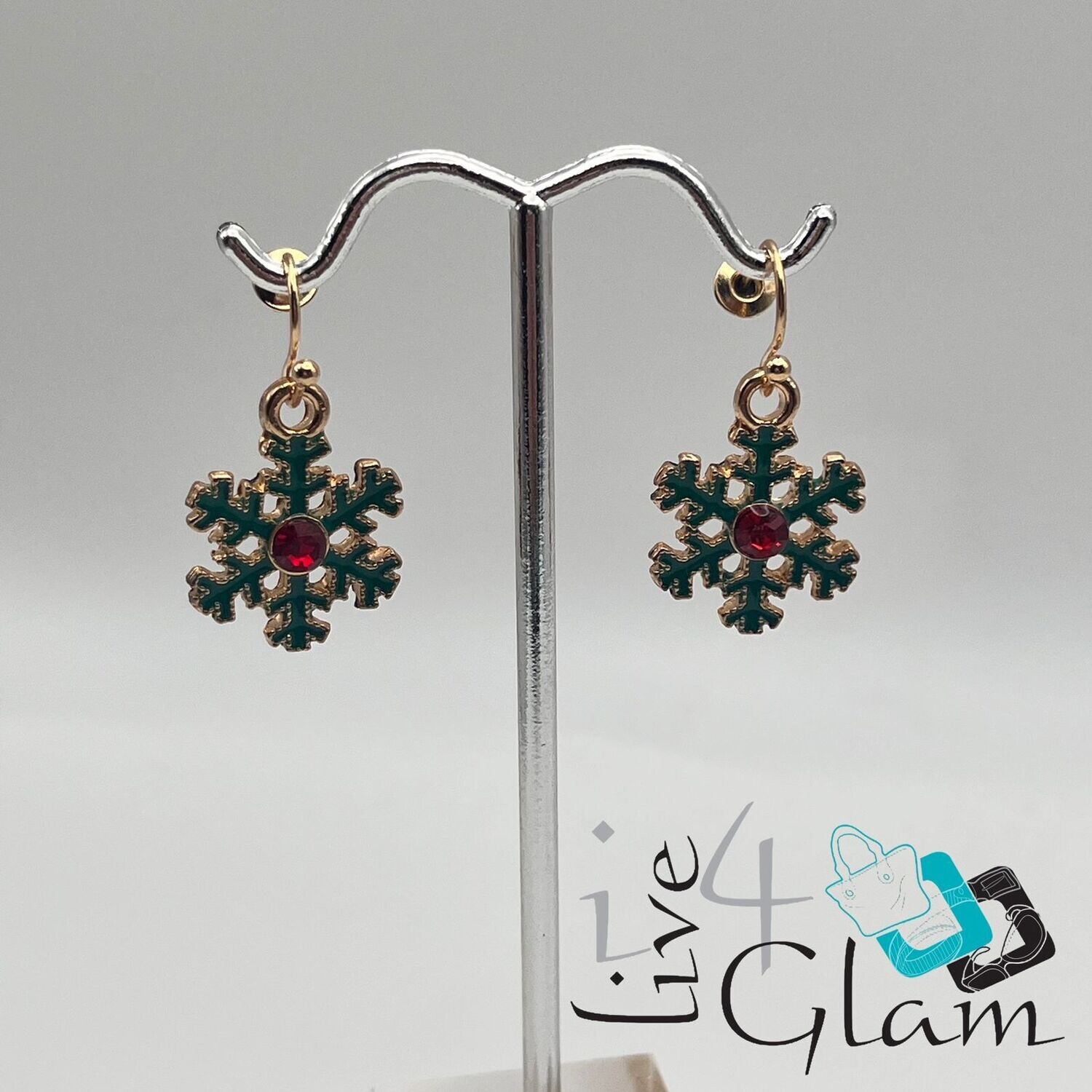 Christmas Hanging Earring Green Snowflake