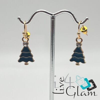 Christmas Hanging Earring Green Tree w Gem