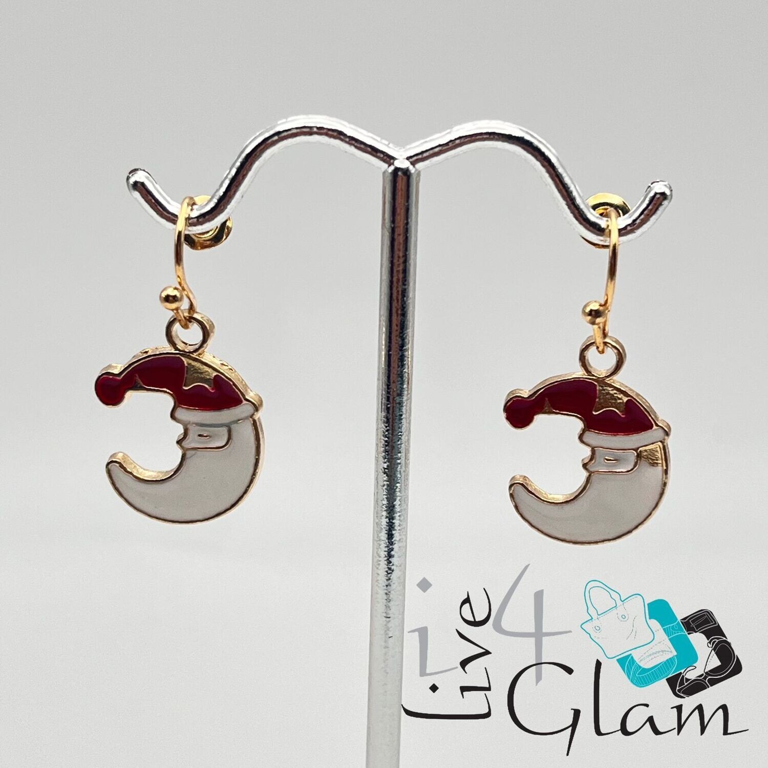 Christmas Hanging Earring Moon w Hat