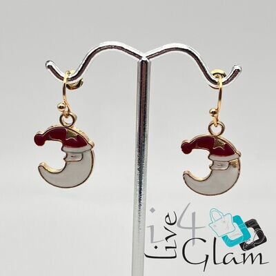 Christmas Hanging Earring Moon w Hat