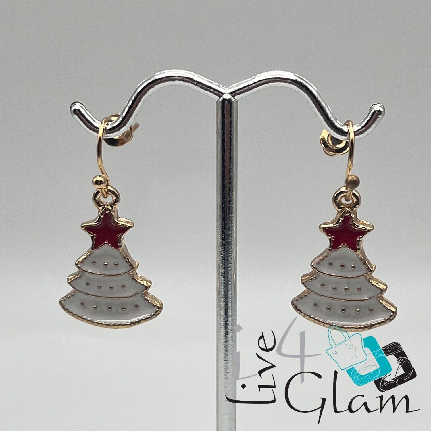 Christmas Hanging Earring White Tree w Red Star