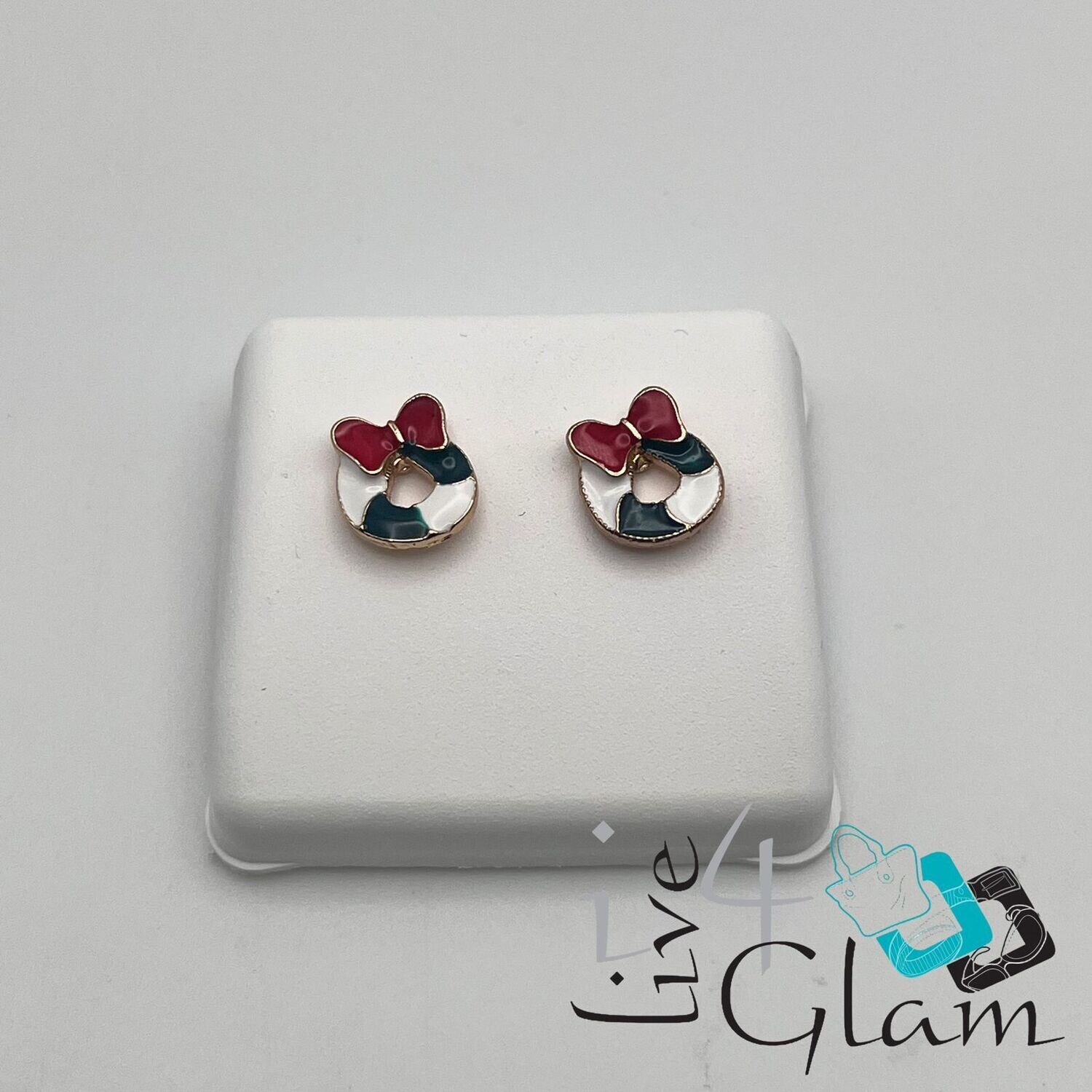 Christmas Stud Earring Wreath Green/White