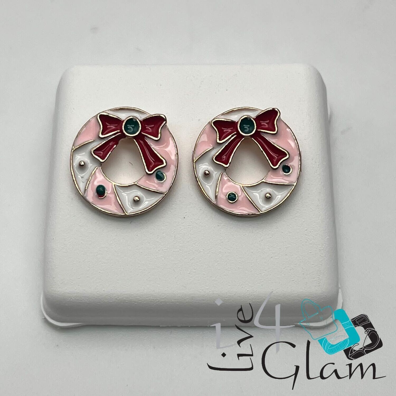Christmas Stud Earring Pink/White Wreath