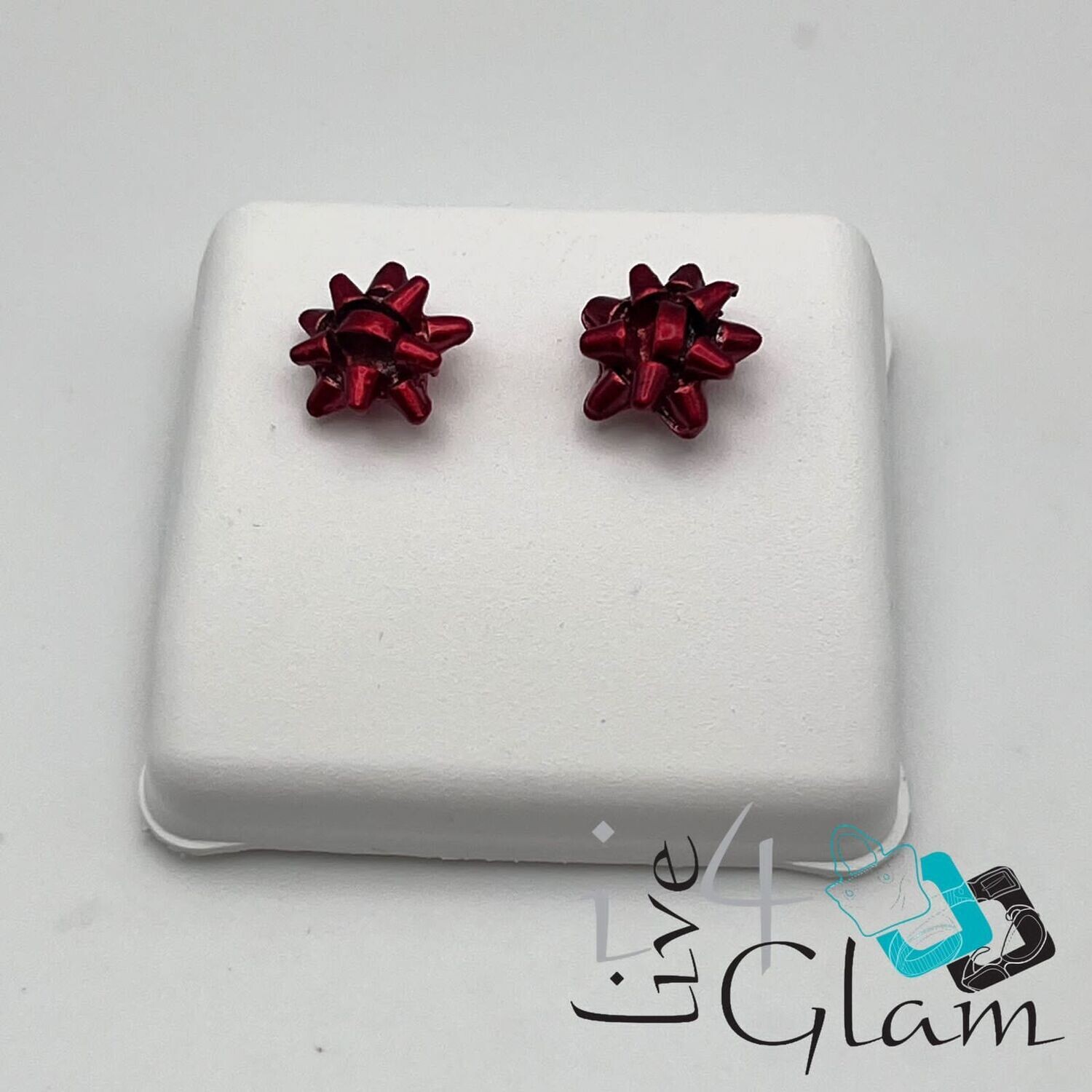 Christmas Stud Earring Red Ribbon Bow