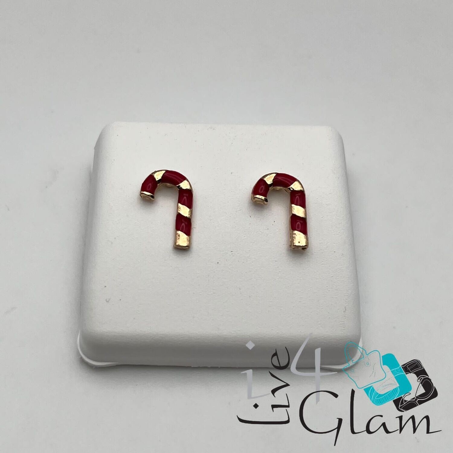Christmas Stud Earring Red/Gold Candy Cane