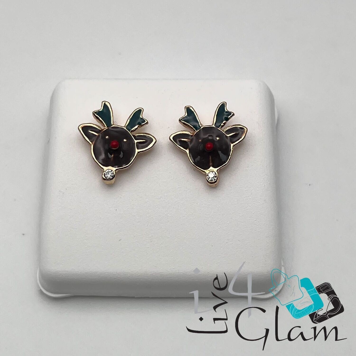Christmas Stud Earring Reindeer w Gem