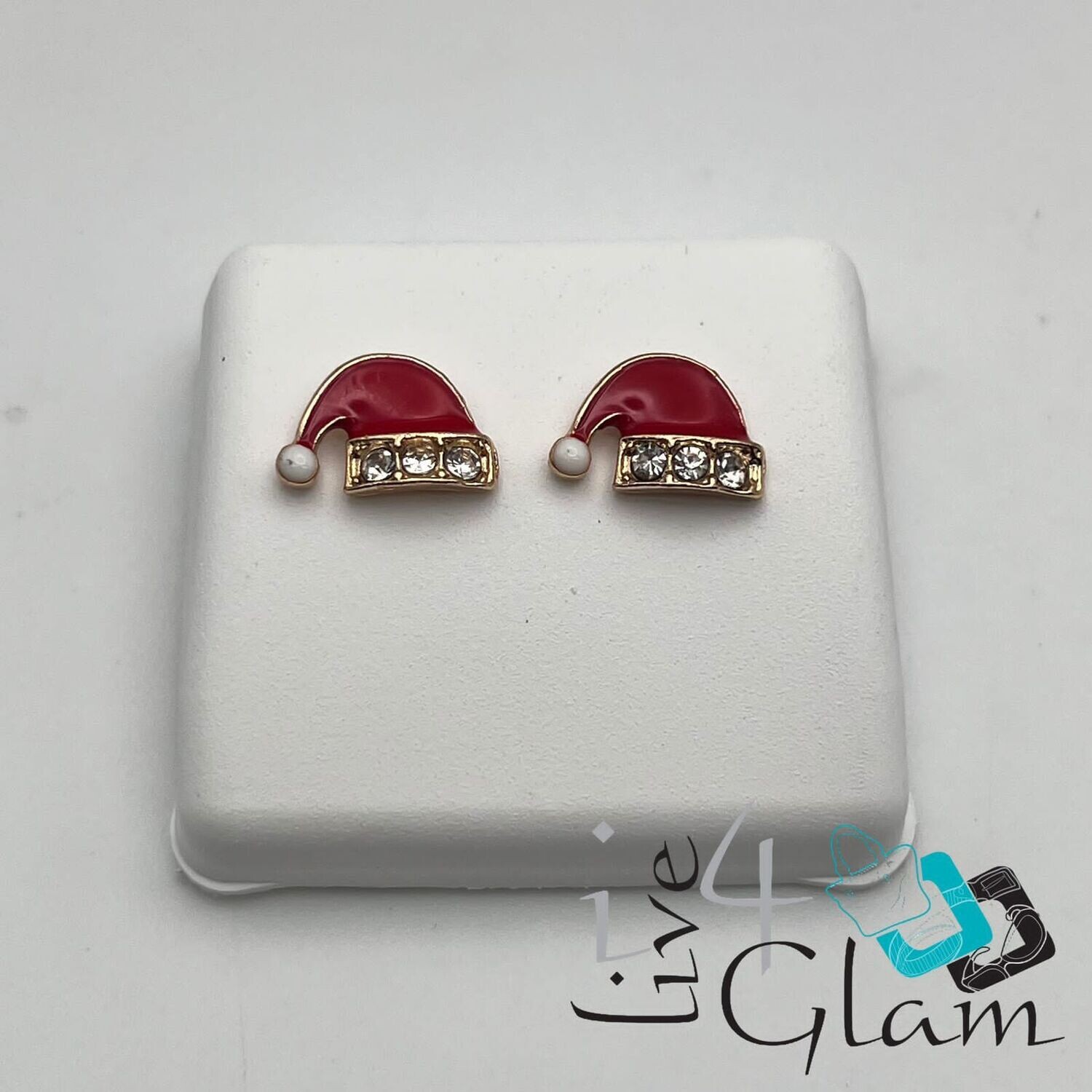 Christmas Stud Earring Santa&#39;s Hat w Gems