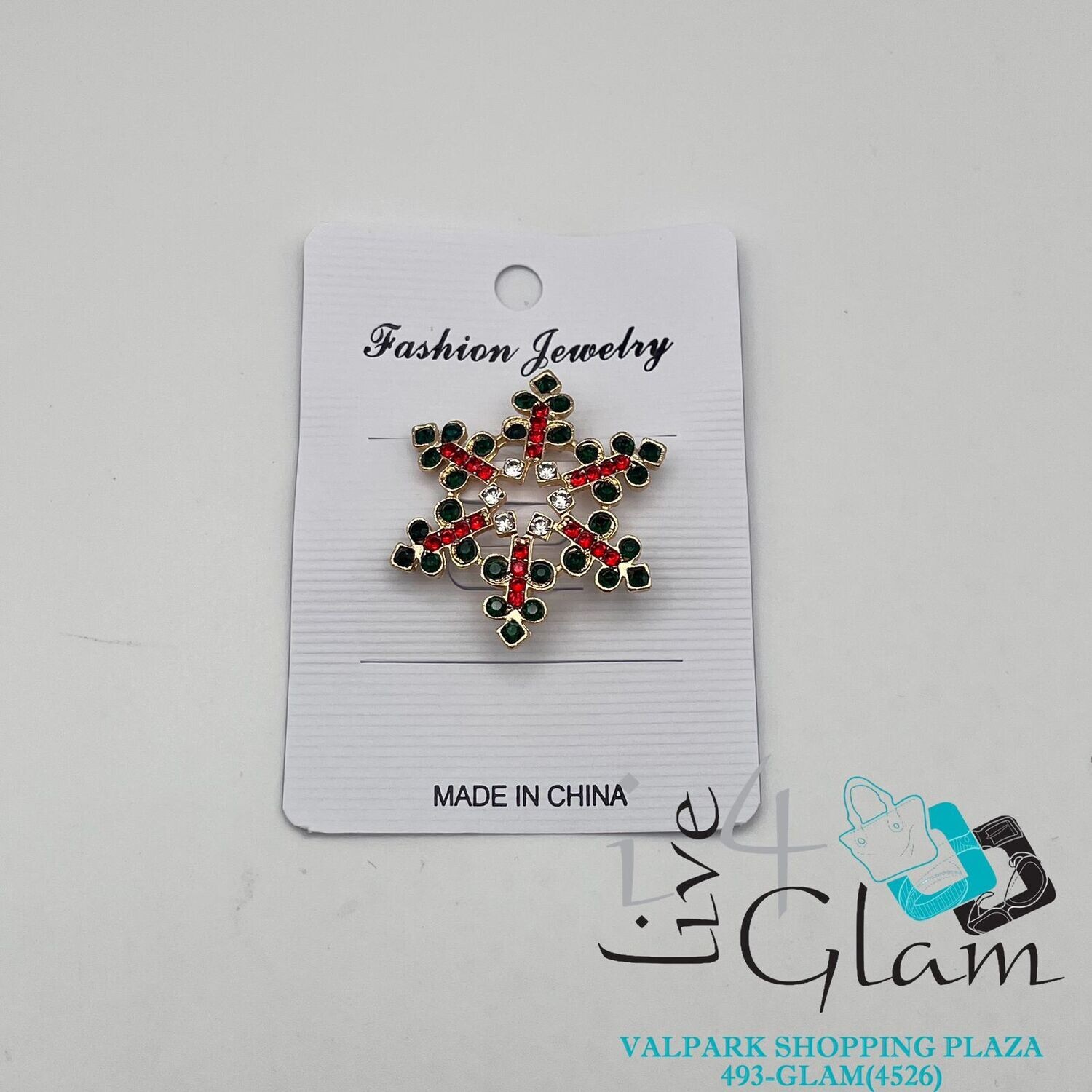 Christmas Broach Green/Red Snowflake