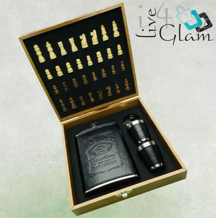 Gift Chess, Flask and Shot Glass Set