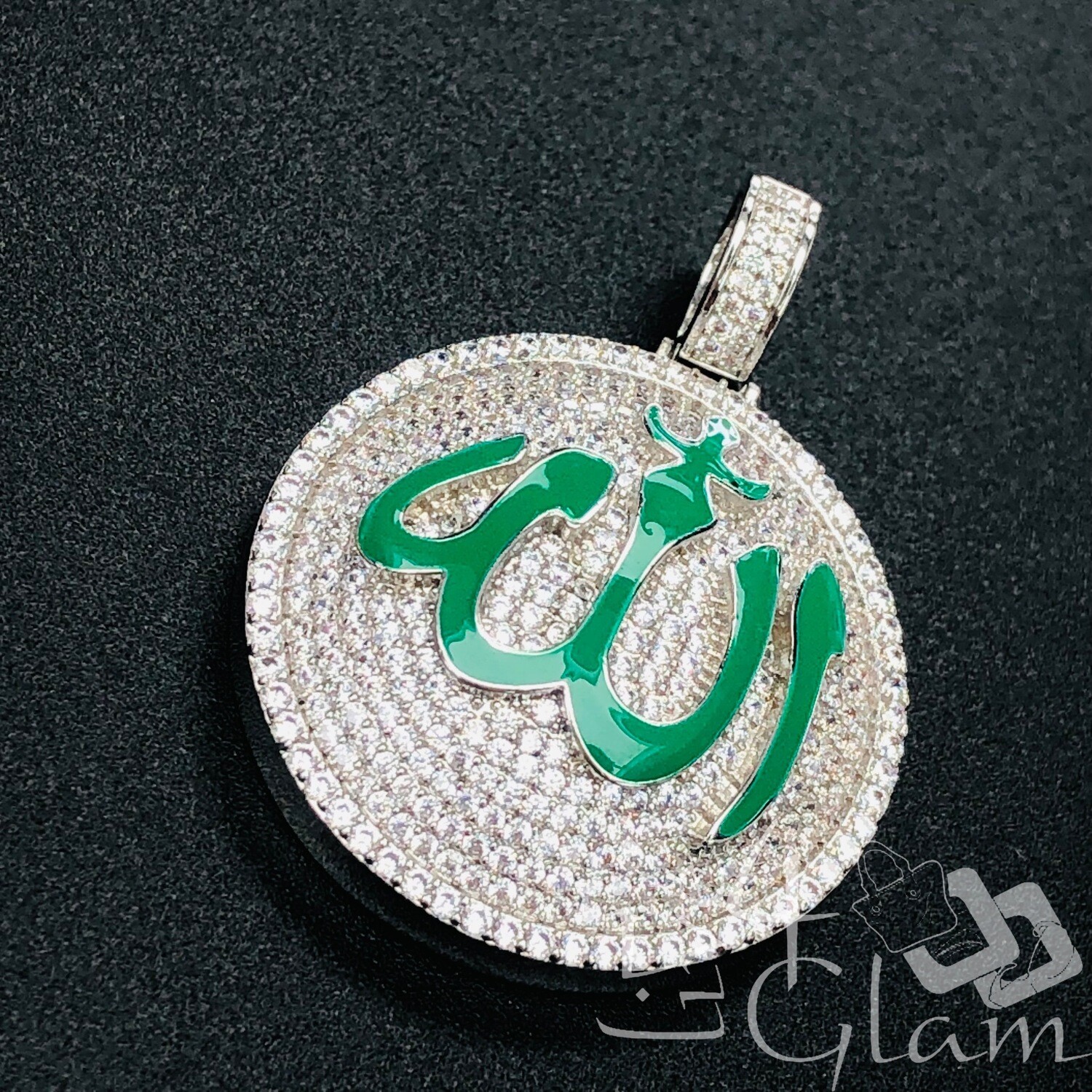 Fashion Allah Green Iced Pendant