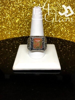 Stainless Steel Silver Agate Ring