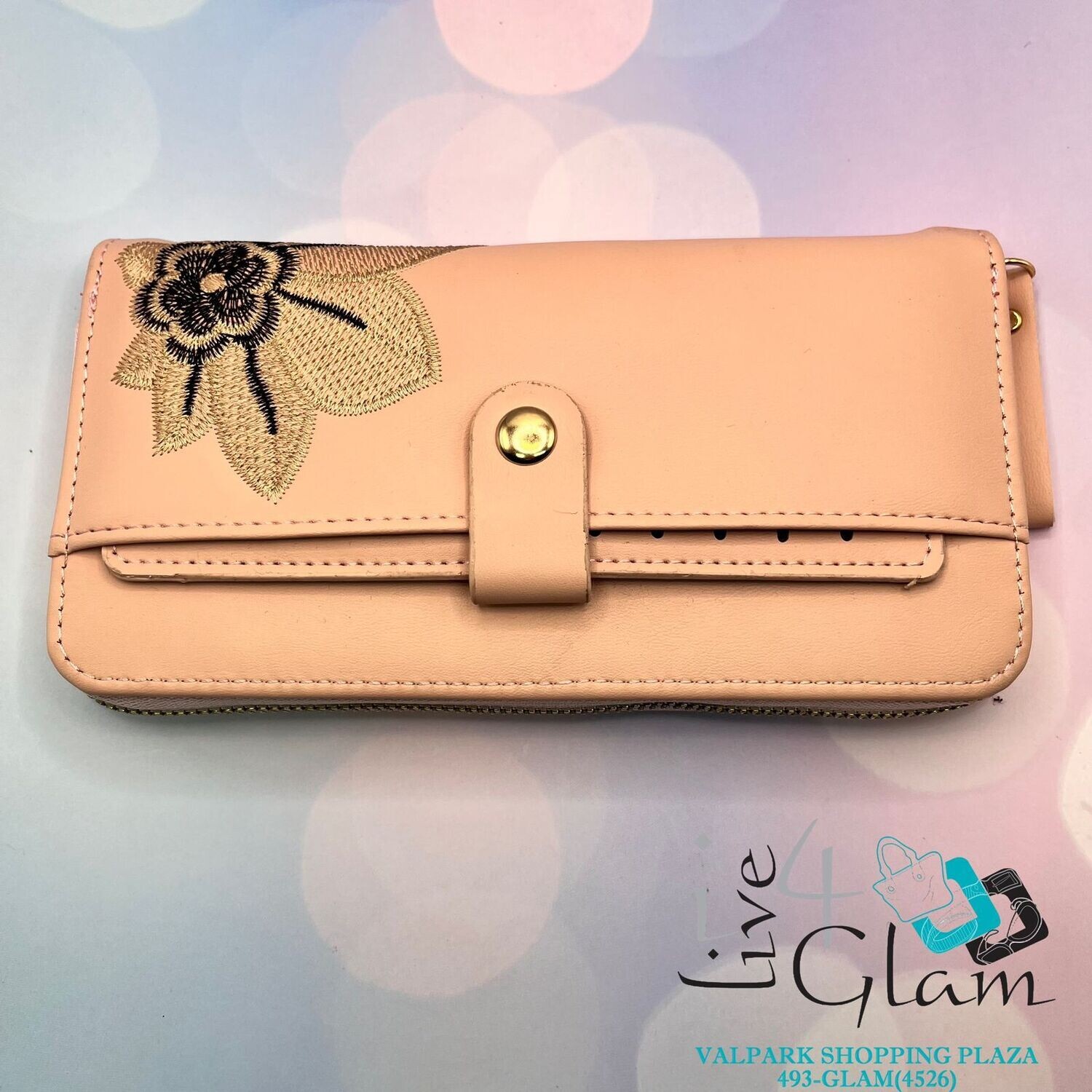 Women&#39;s Embroidered Flower Purse Light Pink